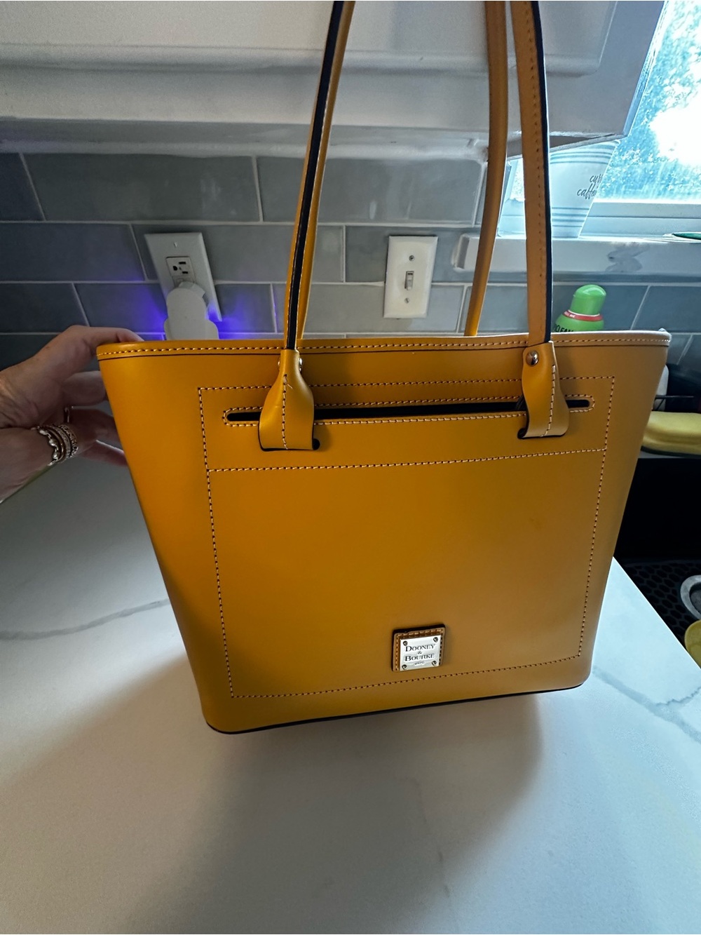 Dooney & Bourke Mustard Yellow Leather Tote with Front Pocket